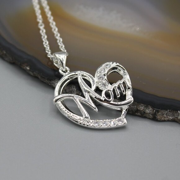 Jewelry necklace heart love Mom Mother crystals sparkly sparkle elegant new - Picture 1 of 6
